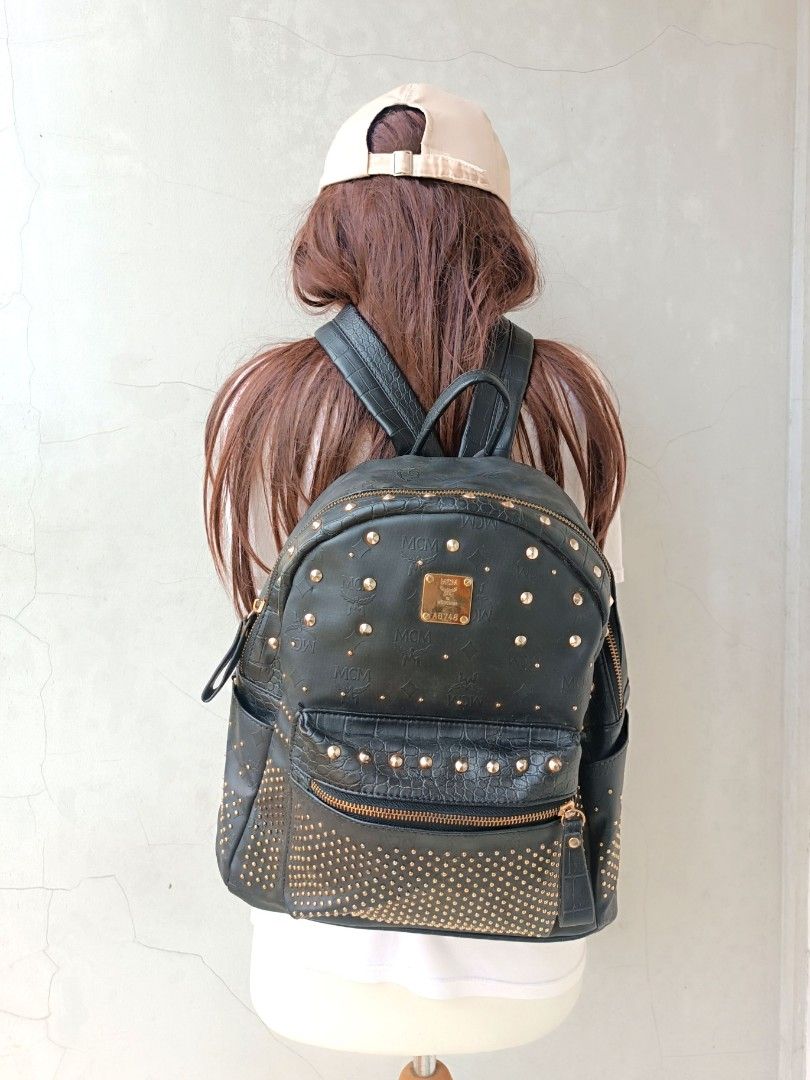 Mcm Munchen Mcm Bag V1461 MCM Munchen Black Leather Backpack Tas