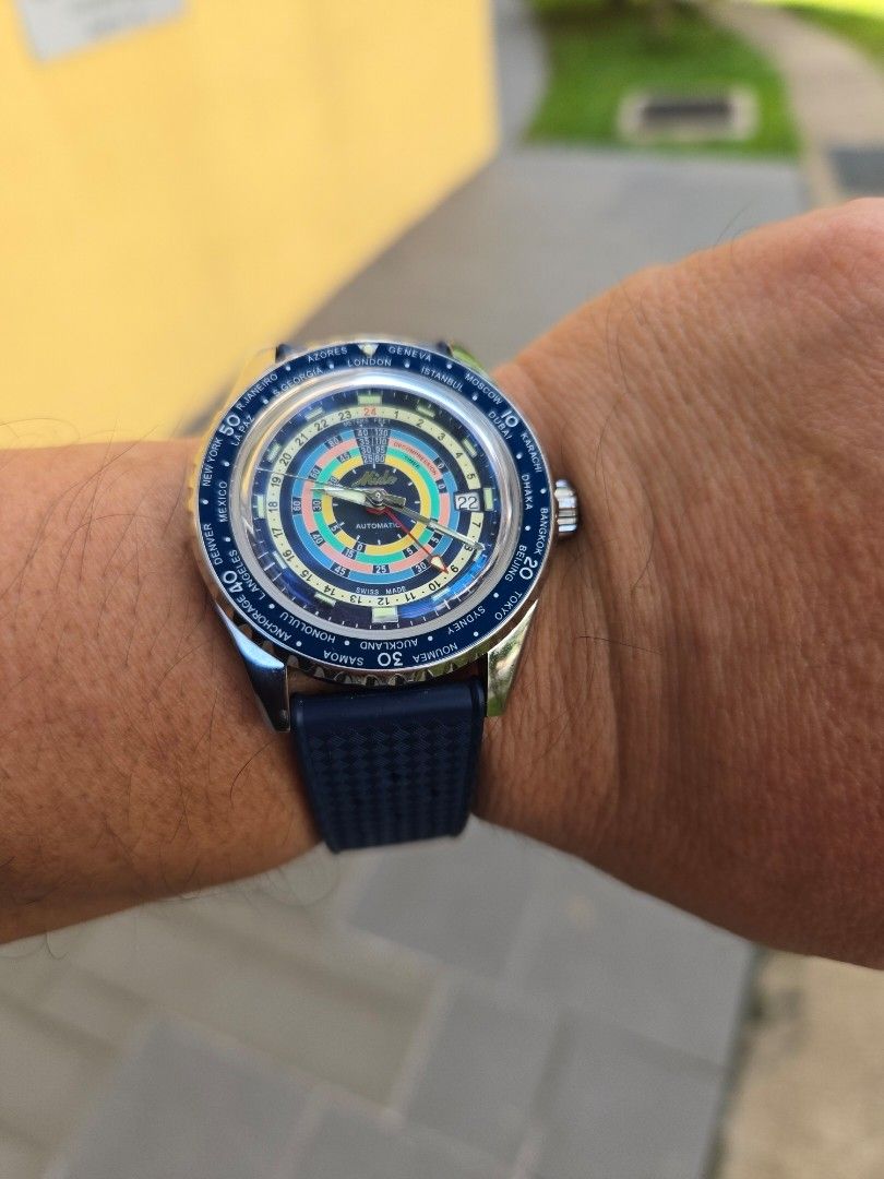 Mido Ocean Strap World Time GMT Blue Rubber Strap Men Watch M0268291704100 World timer Warranty till year v2026 includes extra strap box and