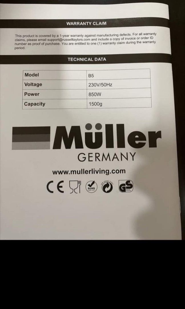 MULLER B5 Bread maker (Category: Breadmakers) located in Kuala Lumpur. Submitted by seribayushopkl (Listing ID 1333373753, Image 3). Description: New in box RM280 Self collect in KL only.