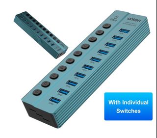 Onten 10-Port USB Hub USB3.0 Gen 1 with Independent On/Off Switch OTN-530864165757257858110