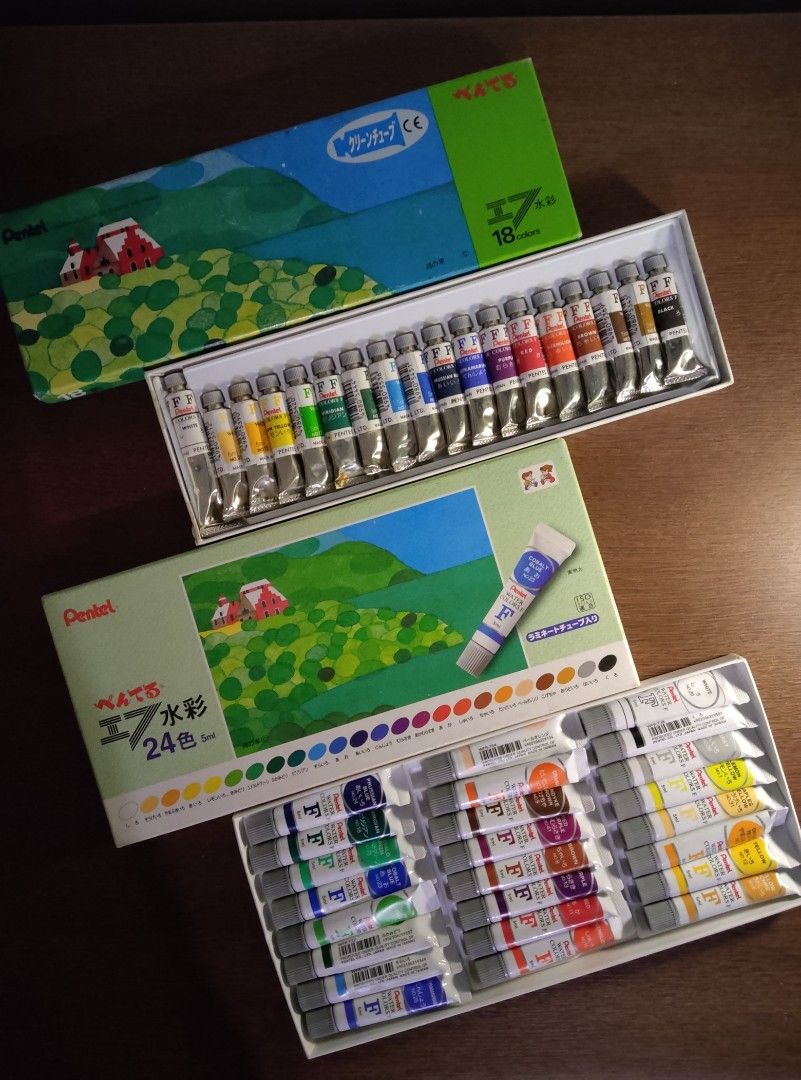 Pentel Watercolors 18 and 24 Tubes (Category: Craft Supplies & Tools) located in Quezon City. Submitted by samotsare (Listing ID 1333497492, Image 1). Description: Pentel Watercolors 18 and 24 tubes for both Only swatched just one tube in each box..