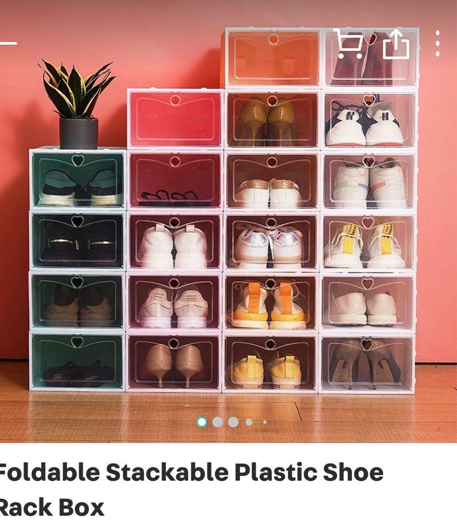 Stackable shoe boxes (Category: Shelves, Cabinets & Racks) located in Singapore. Submitted by humblicious (Listing ID 1333391049, Image 2). Description: White 10 boxes.