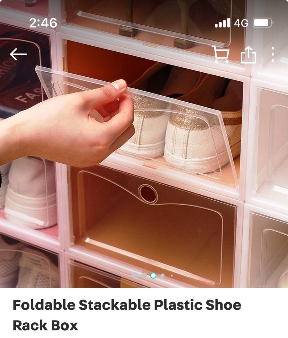 Stackable shoe boxes (Category: Shelves, Cabinets & Racks) located in Singapore. Submitted by humblicious (Listing ID 1333391049, Image 1). Description: White 10 boxes.