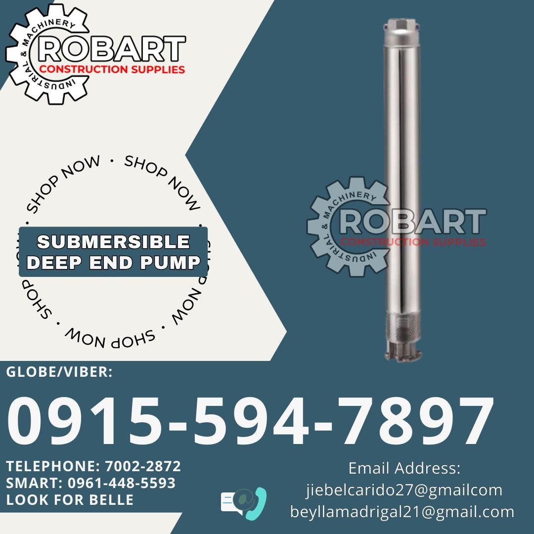 Submersible Deep End Pump (Category: Construction Tools & Equipment) located in Manila. Submitted by bellarobart (Listing ID 1333359196, Image 1). Description: Submersible Deep End Pump Brand: Speroni Model: 18SP10 𝑹𝑶𝑩𝑨𝑹𝑻 𝑪𝑶𝑵𝑺𝑻𝑹𝑼𝑪𝑻𝑰𝑶𝑵 𝑺𝑼𝑷𝑷𝑳𝑰𝑬𝑺 Office Address: 1405 Yuseco St. Sta Cruz Manila SEND US MESSAGE FOR INQUIRIES ‼️ ‼️ Glb/Vibr: 0915-594-7897 Smrt: 0961-448-5593 Landline: (7746-6248 / 7002-2872) 𝓛𝓞𝓞𝓚 𝓕𝓞𝓡 𝓑