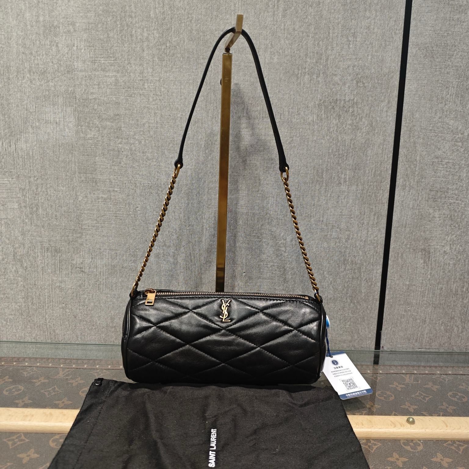 YSL Saint Laurent Sade Mini Tube Bag in Black Lambskin, Luxury