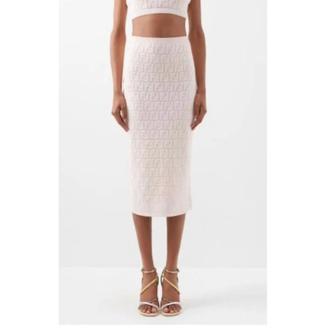 AUTH FENDI FF logo midi skirt White Luxury Apparel on Carousell
