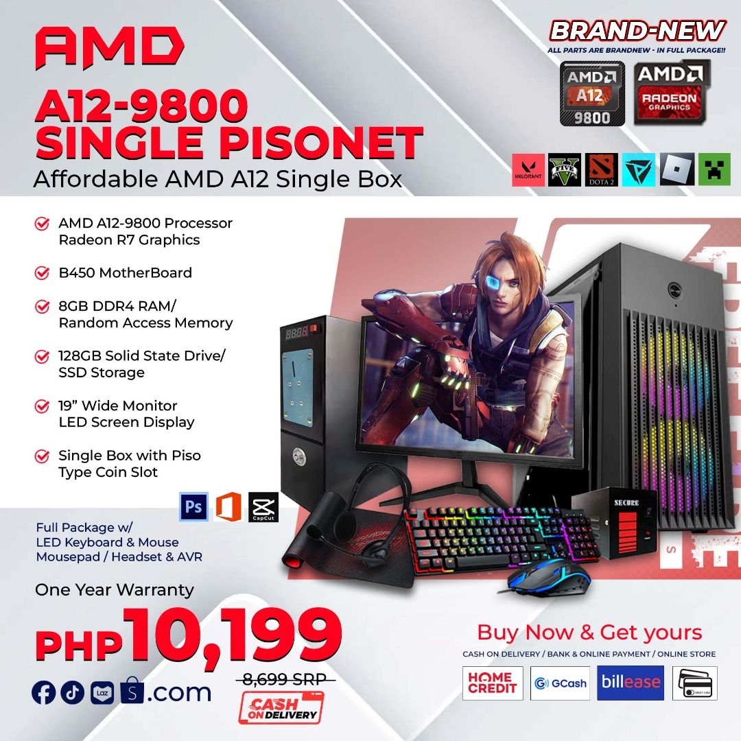 BUDGETMEAL SINGLE PISONET PACKAGE ✅ (Category: Desktops) located in Quezon City. Submitted by mariedesil12290 (Listing ID 1328843682, Image 3). Description: BUDGETMEAL SINGLE PISONET PACKAGE ✅ SWAK PANG NEGOSYO ✅ ✨BRANDNEW SINGLE PISONET AMD A6 , A8 , ATHLON, RYZEN 3, RYZEN 5 AND RYZEN 7 ✨ CAN PLAY Valorant, Farlight, Dota 2, Roblox, Crossfire etc. Also good for schooling and work. WE HAVE 8 STORE LOCATIONS YOU CAN VISIT : Imus cavite, pasig, eve