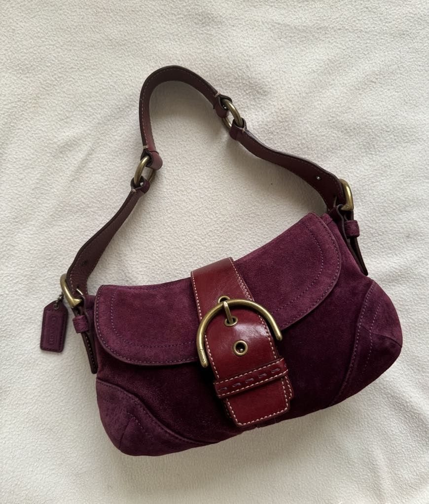 Purple suede coach purse deals