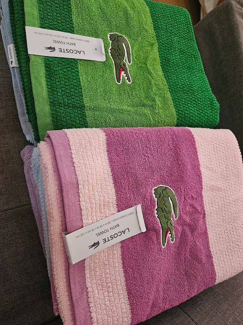 Original Lacoste bath towel (Category: Bath) located in Manila. Submitted by maxessentials (Listing ID 1328844815, Image 1). Description: original pls see tag 1200 pesos only.