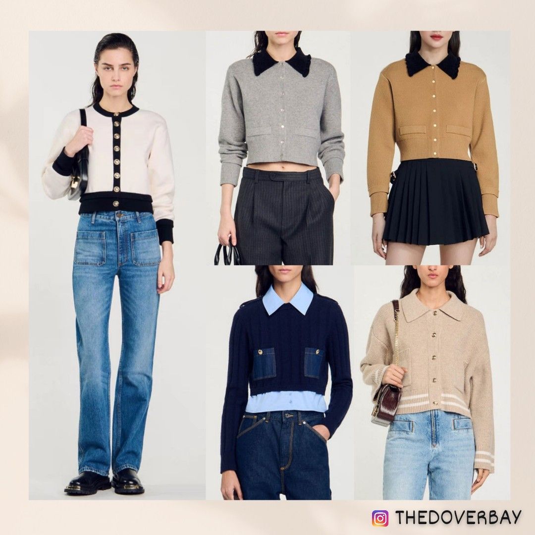 Sandro Wool Blend Contrast Knit Cardigan Women s Fashion Coats Jackets and Outerwear on Carousell