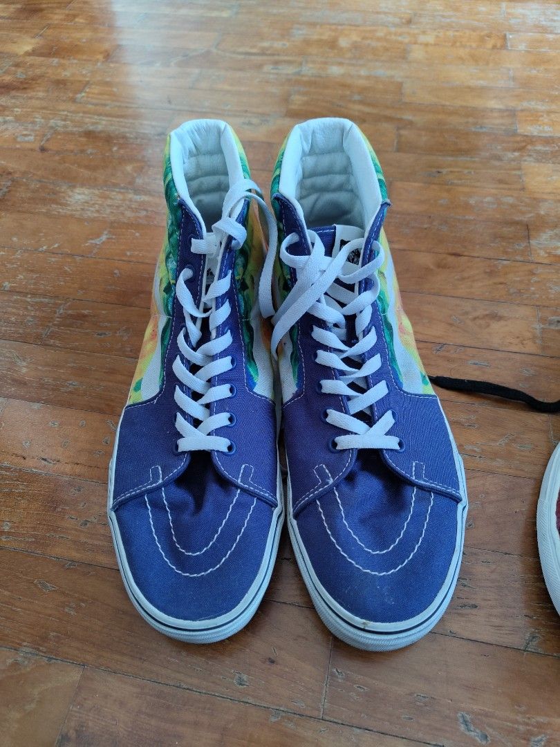 red yellow and blue high top vans