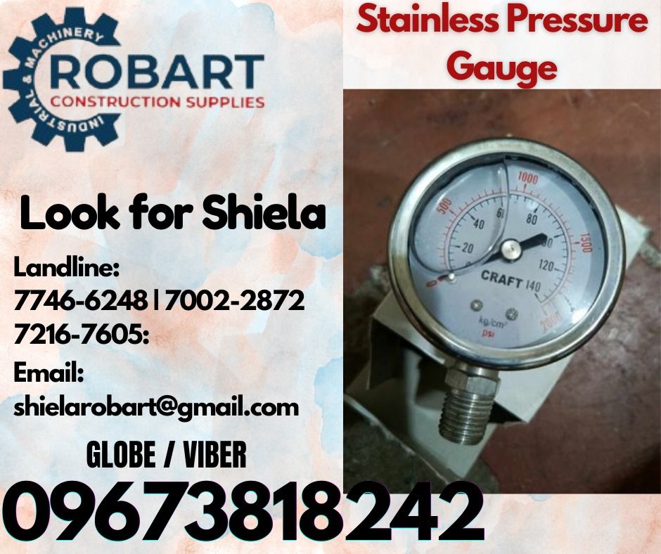 Stainless Pressure Gauge (Category: Construction Tools & Equipment) located in Caloocan City. Submitted by shielaroba44709 (Listing ID 1328829954, Image 1). Description: Stainless Pressure Gauge 2" x 2000 PSI bottom connect 1/4 npt oil filled with/factory calib cert 𝑹𝑶𝑩𝑨𝑹𝑻 𝑪𝑶𝑵𝑺𝑻𝑹𝑼𝑪𝑻𝑰𝑶𝑵 𝑺𝑼𝑷𝑷𝑳𝑰𝑬𝑺 Office Address: 1405 Yuseco St. Sta Cruz Manila SEND US MESSAGE FOR INQUIRIES ‼️ ‼️ Call: 09673818242 / 09662708845 Vibr - (0967