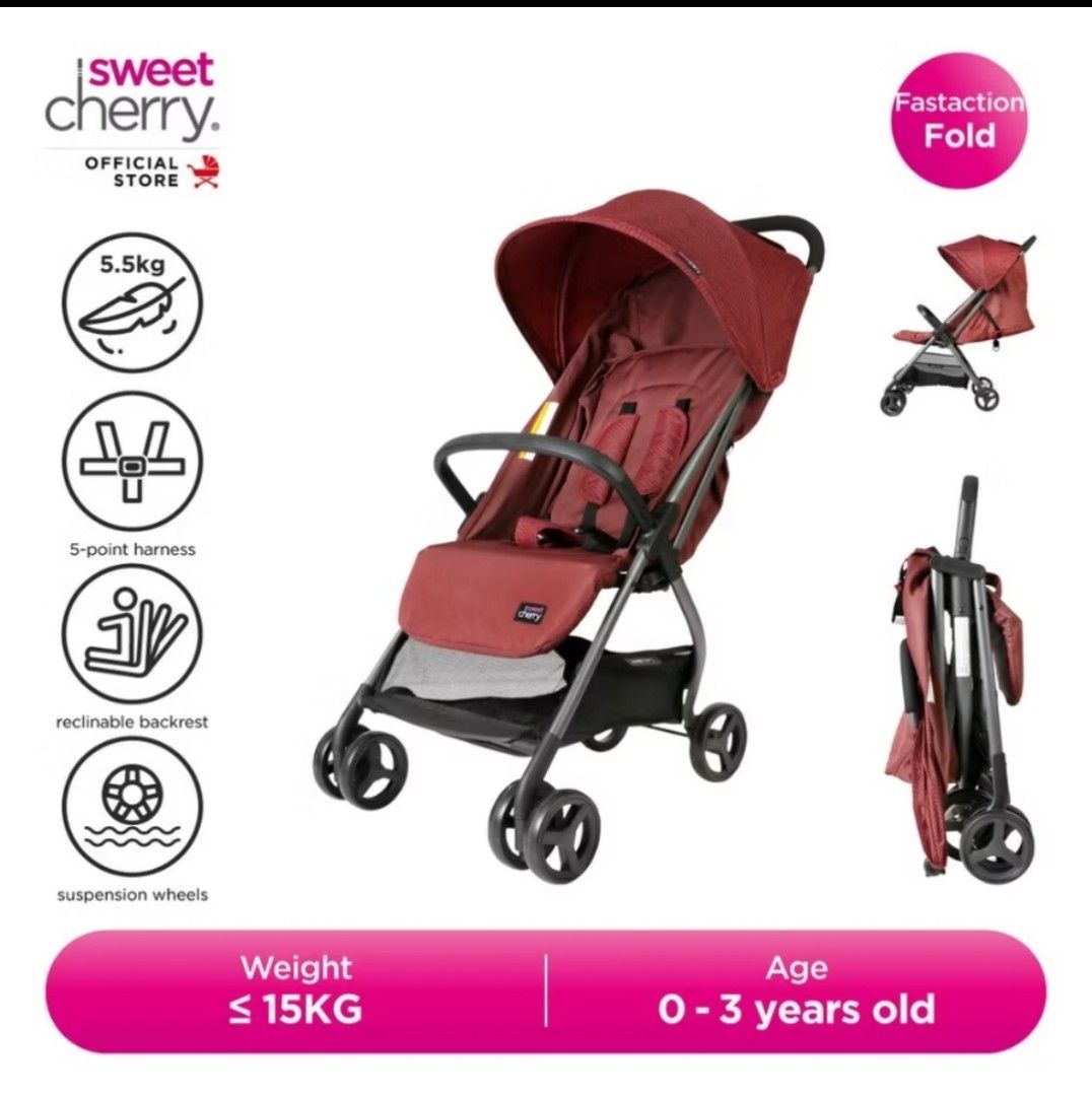 Sweet cherry stroller baby carrier lightweight compact folded Leto Babies Kids Going Out Strollers on Carousell