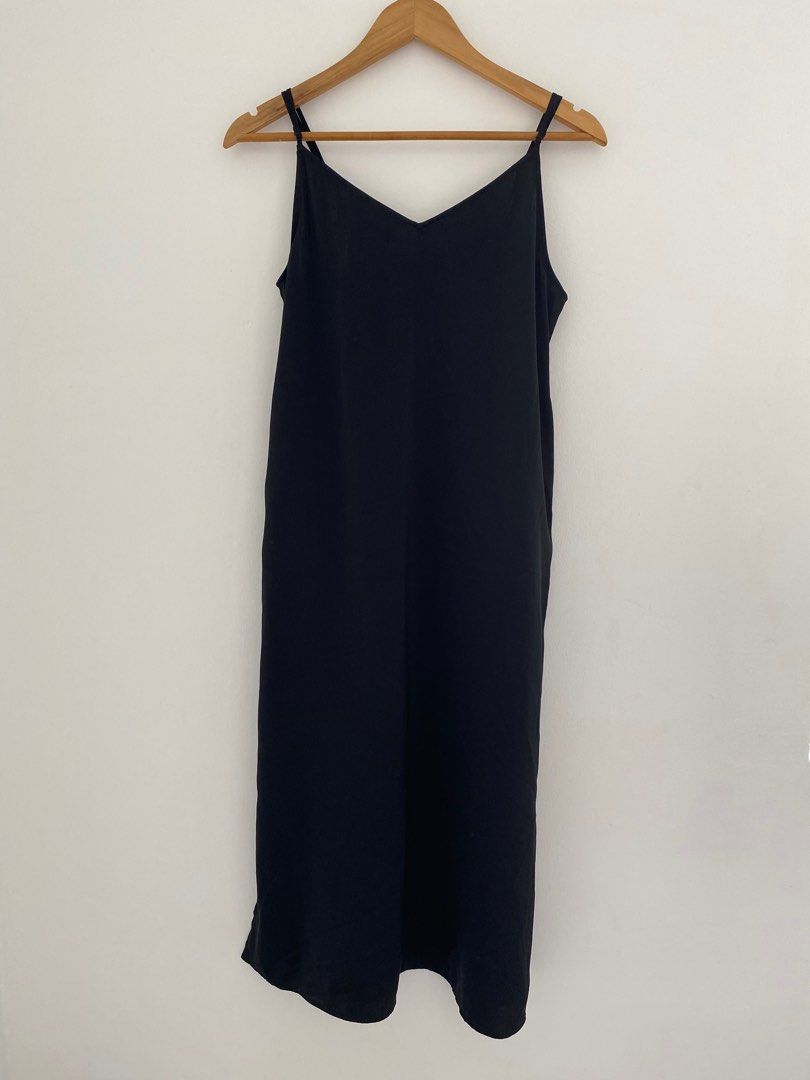uniqlo black satin dress Women's Satin Camisole Dress
