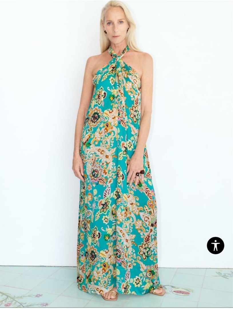pink floral halter dress ZARA. Black floral print dress. TS – Hibuy market main image 0