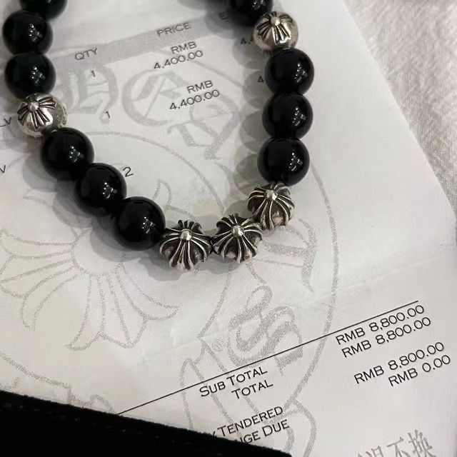 🍔 Chrome Hearts Fashion Eight Silver Beads Obsidian
