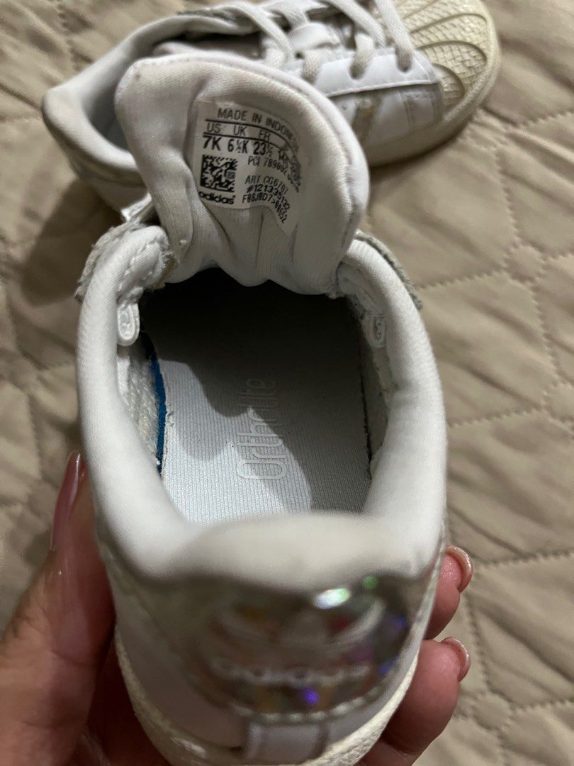 Addidas Superstar Silver Kids US7 (Category: Babies & Kids Fashion) located in Mandaluyong City. Submitted by flyingmommaa (Listing ID 1333616847, Image 3). Description: US7 No more box EUC 💯 original.