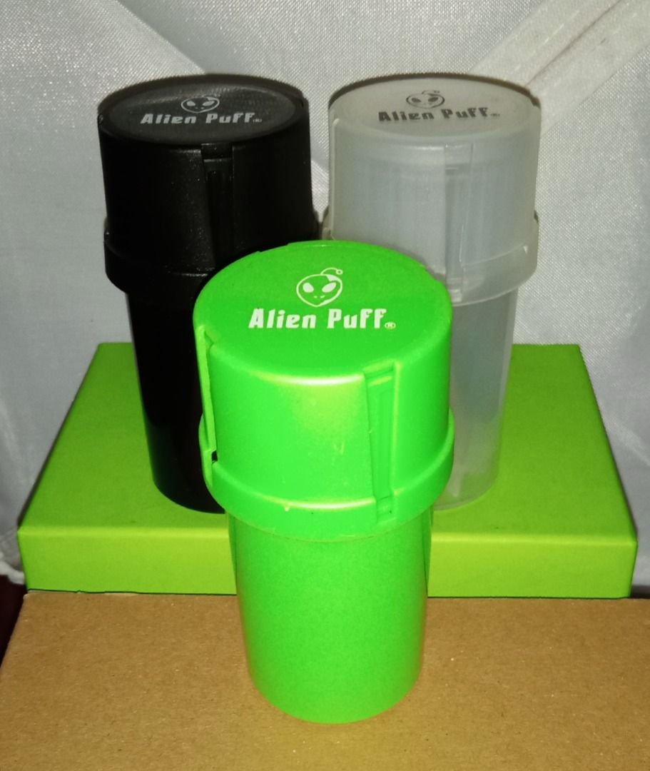 ALIEN PUFF SMELLPROOF/WATER TITE GRINDER WITH STORAGE - (Category: Food Organization & Storage) located in Dasmarinas. Submitted by dabsmokeshiphopshop (Listing ID 1333568214, Image 1). Description: ALIEN PUFF GRINDER WITH STORAGE - FOOD GRADE / ORGANIC - NON GMO - PORTABLE & STEALTHY - DURABLE / HEAVY DUTY - REINFORCED TEETH FOR GRINDING - PUSH DOWN CHILD RESISTANT LID - SMELL PROOF AND WATER TITE.
