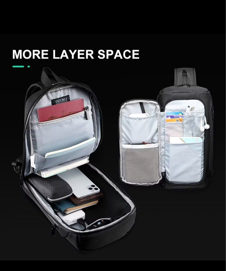 Backpack (Category: Sling Bags) located in Singapore. Submitted by summerlsl (Listing ID 1333569030, Image 3). Description: Description Brand: OZUKO (blue color) Model: 9315 Main Material: Oxford Lining Material: Polyester Color:Blue Size:19x11x35cm(7.5x4.3x13.8inch) Weight:600g/1.3lb Gender: Unisex Interior: Interior Slot Pocket,Cell Phone Pocket, Interior Zipper Pocket, Interior Compartment, Computer Interlayer, Interior Key Chain Holder Featur