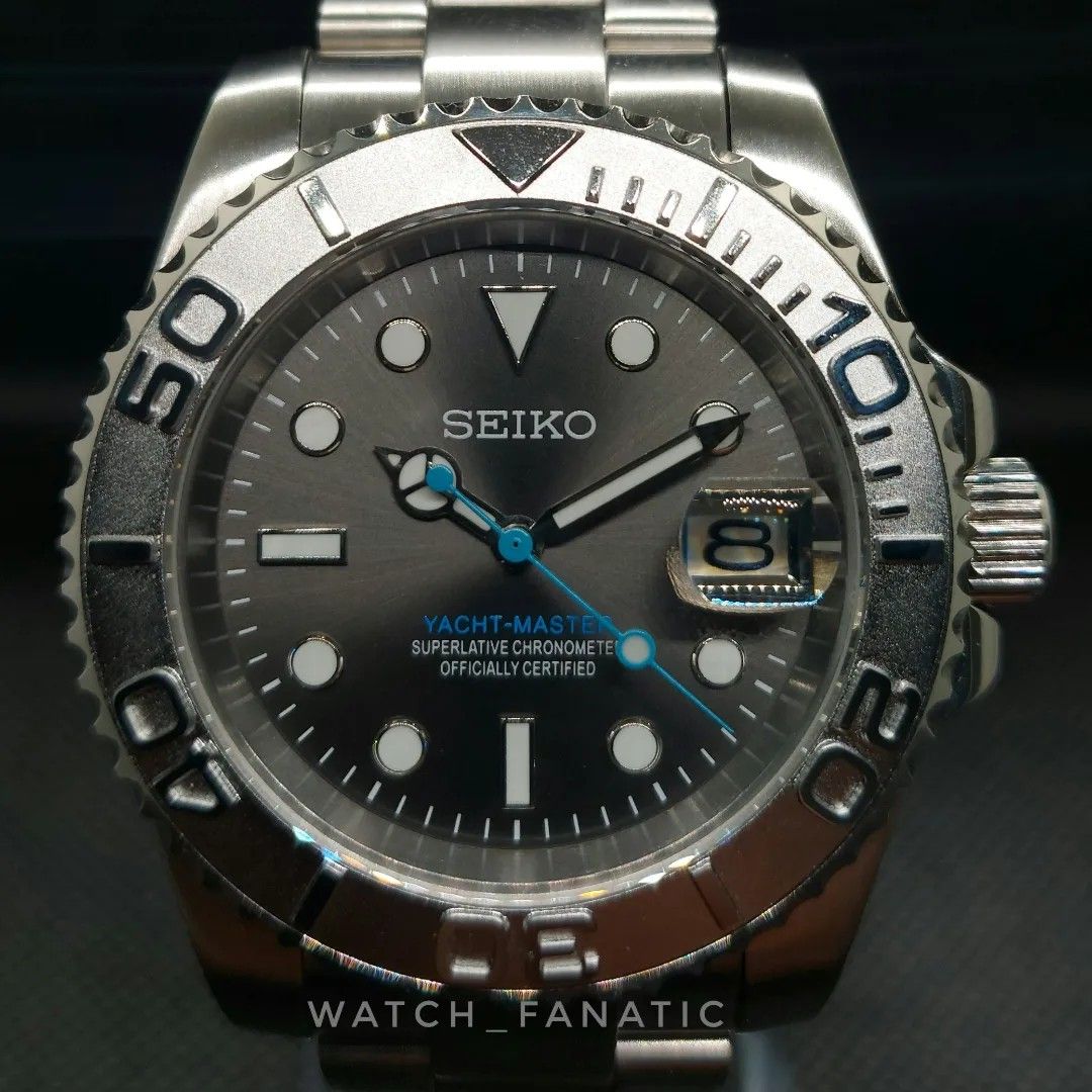 BUILT] Seiko Yacht Master rhodium dial Silver Mod watch, 40MM