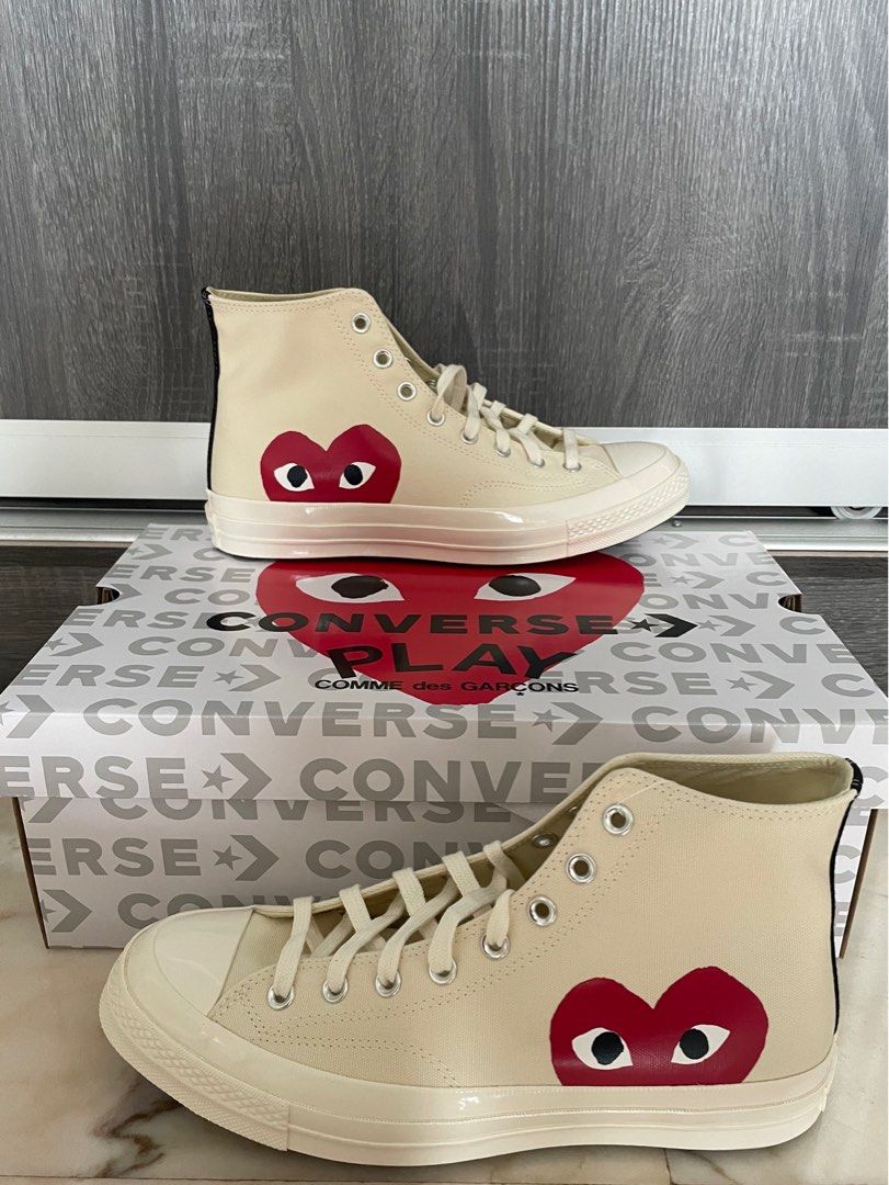 CDG Converse High Cut White Beige US 10