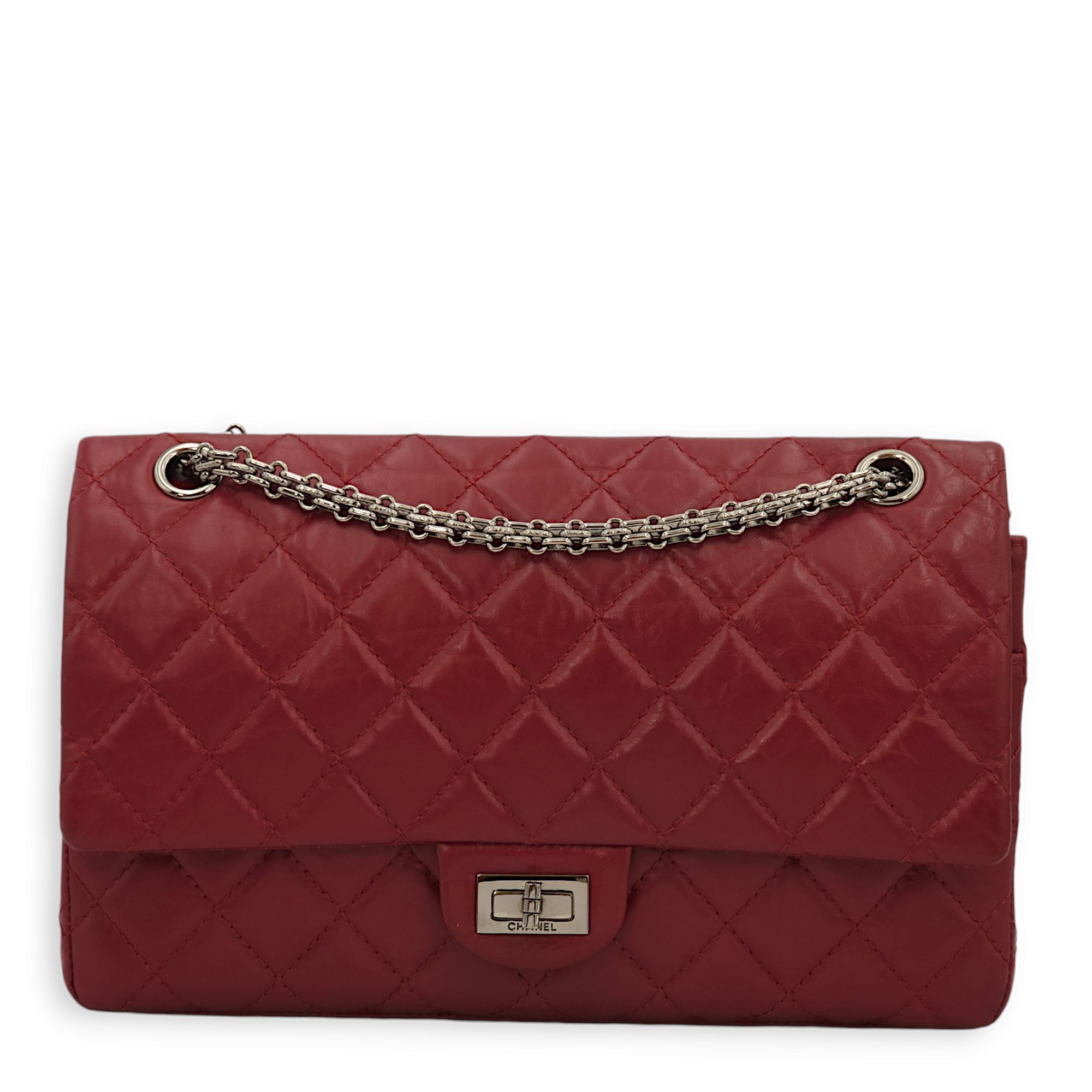 Chanel Reissue 226 Dark Red Crossbody Bag in Distressed leather Palladium hardware