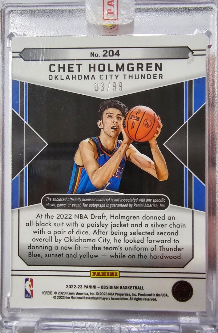 Chet Holmgren Obsidian Rookie Patch Auto /99 Panini Topps, Hobbies 