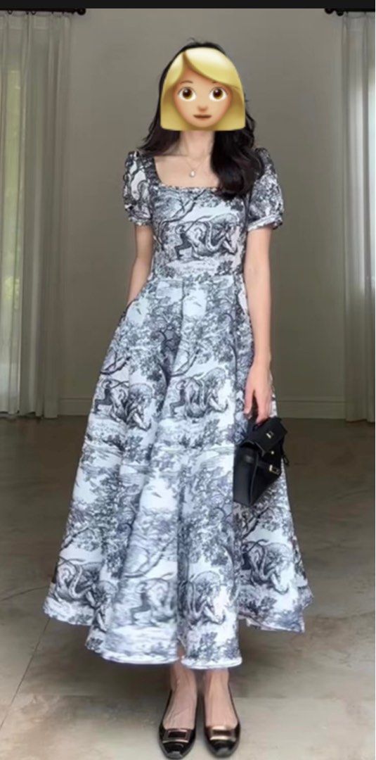 dior blue print dress Dior classic blue monogram full-print logo shirt  Wararni.com