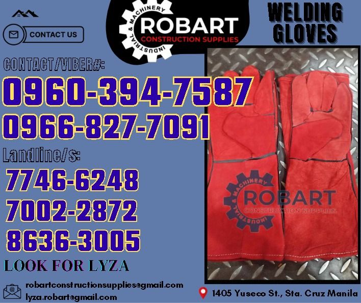 Leather Welding Gloves (Category: Construction Tools & Equipment) located in Manila. Submitted by lyzarobart1999 (Listing ID 1333521262, Image 1). Description: Leather Welding Gloves Size: 16" Red 𝑹𝑶𝑩𝑨𝑹𝑻 𝑪𝑶𝑵𝑺𝑻𝑹𝑼𝑪𝑻𝑰𝑶𝑵 𝑺𝑼𝑷𝑷𝑳𝑰𝑬𝑺 𝒪𝒻𝒻𝒾𝒸𝑒 𝒜𝒹𝒹𝓇𝑒𝓈𝓈: 𝟣𝟦𝟢𝟧 𝒴𝓊𝓈𝑒𝒸𝑜 𝒮𝓉. 𝒮𝓉𝒶 𝒞𝓇𝓊𝓏 𝑀𝒶𝓃𝒾𝓁𝒶 ꜱᴇɴᴅ ᴜꜱ ᴍᴇꜱꜱᴀɢᴇ ꜰᴏʀ ɪɴQᴜɪʀɪᴇꜱ ‼️ ‼️ ɢʟᴏʙᴇ: (0966-827-7091) ꜱᴍʀᴛ - (0960-394-7587) ᴠɪʙʀ - (0960-394-7587) ʟᴀɴᴅʟɪɴ