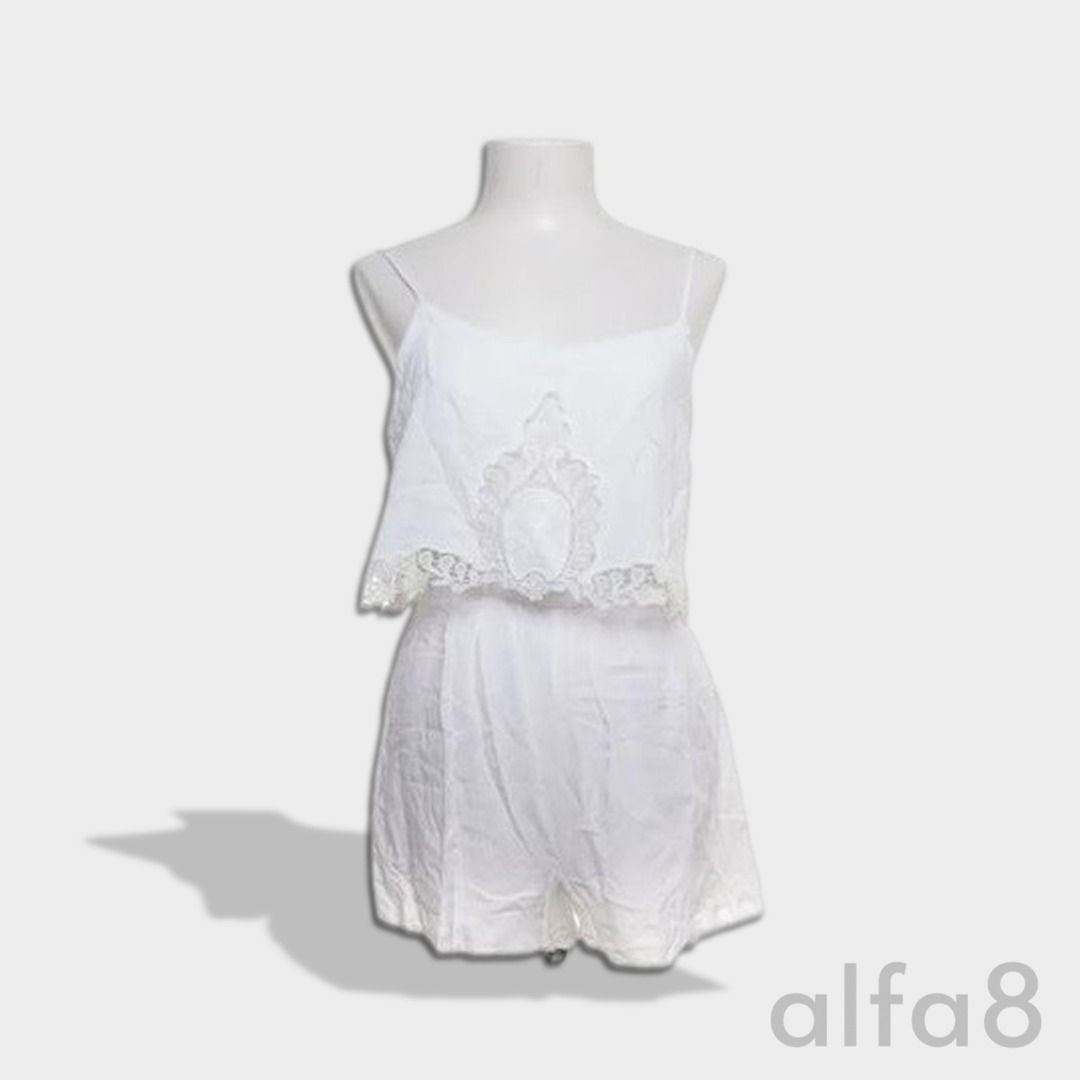 M H M Divided Romper White Sleeveless Dress Women s Fashion Dresses Sets Rompers on Carousell