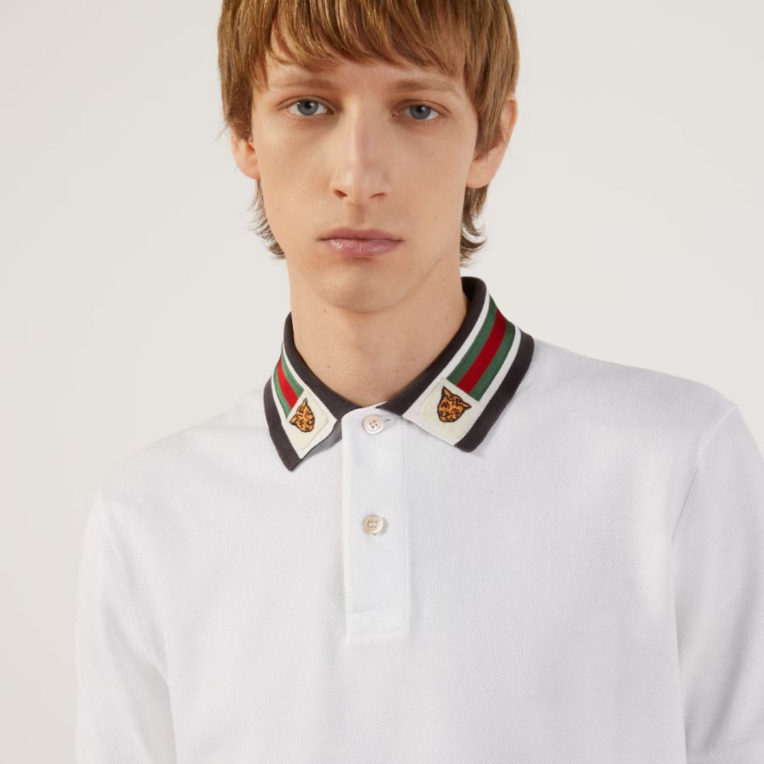 P4004 Gucci Cotton Polo With Web And Feline Head Mens S Luxury Apparel on Carousell