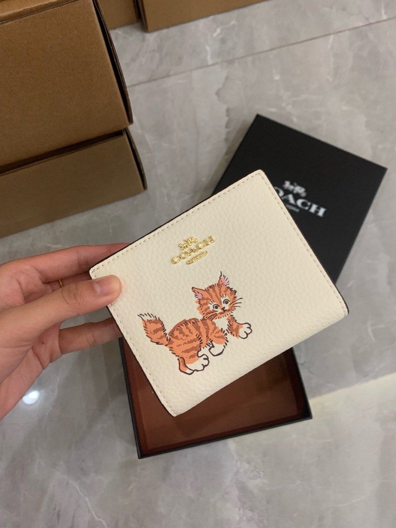 RM60 OFF 💥 Coach Small Bifold Wallet White Cat, Luxury, Bags