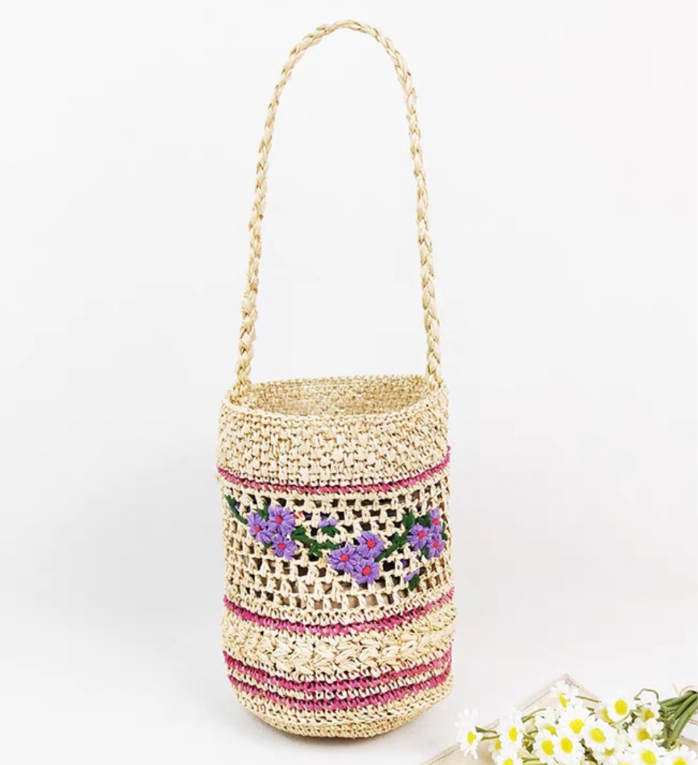 Rouje raffia straw bucket bag, 女裝, 手袋及銀包, 單肩包- Carousell