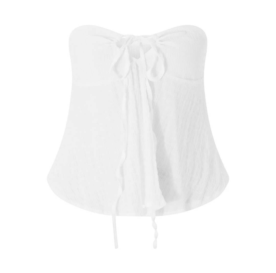 Long Sleeves Basic Tie White Top main image 0
