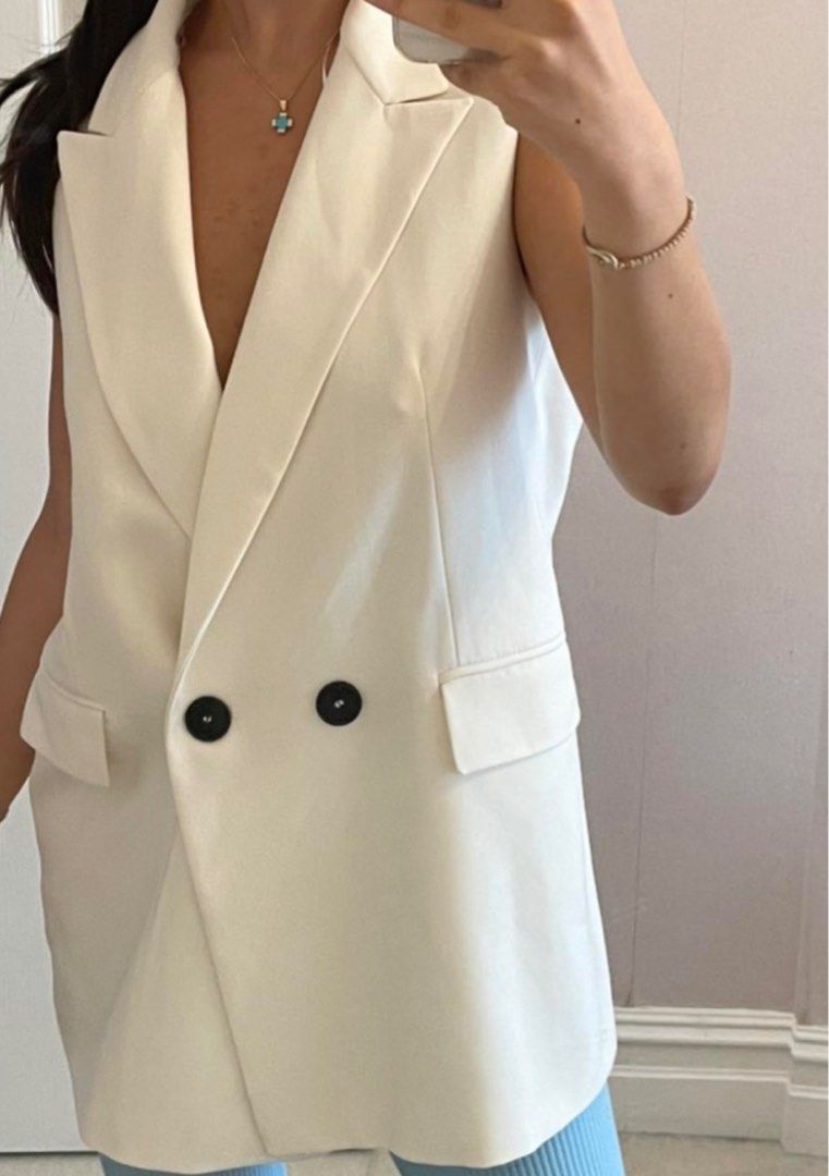 Zara white sleeveless blazer on sale