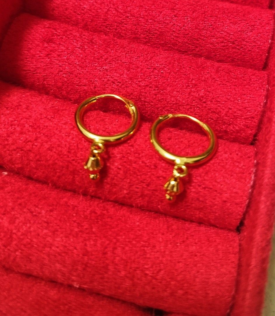 916 22k Gold Baby Loop Earrings with dangling Women s Fashion Jewelry Organisers Earrings on Carousell