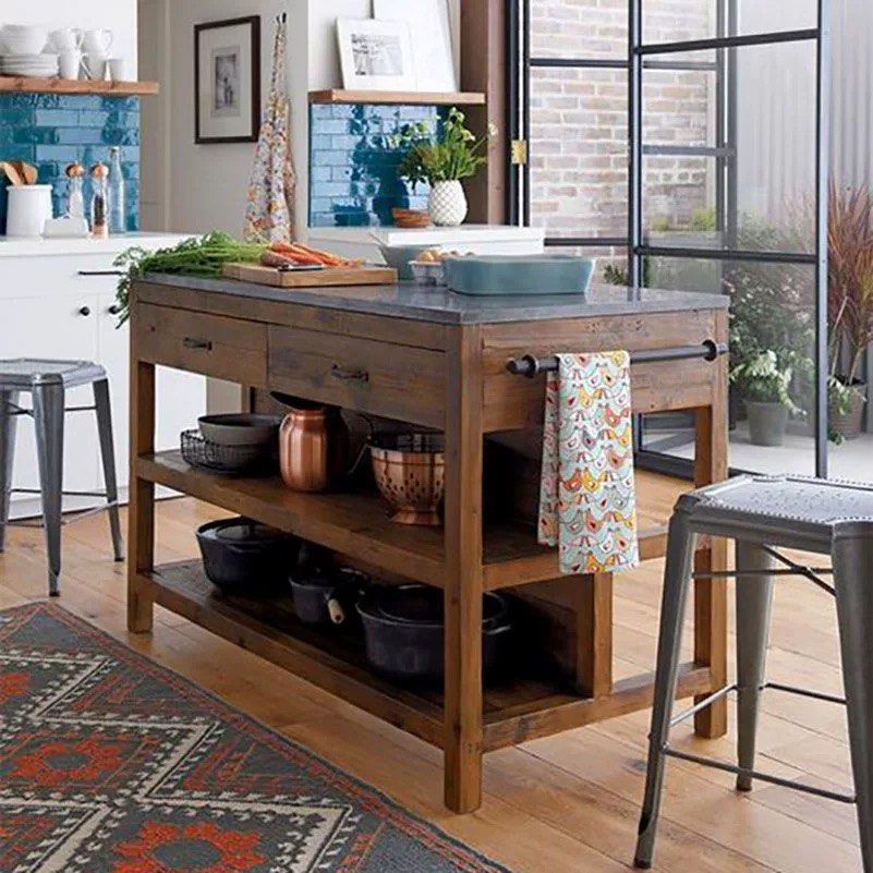 American Village Retro Solid Wood Operation Platform Kitchen Counter ...