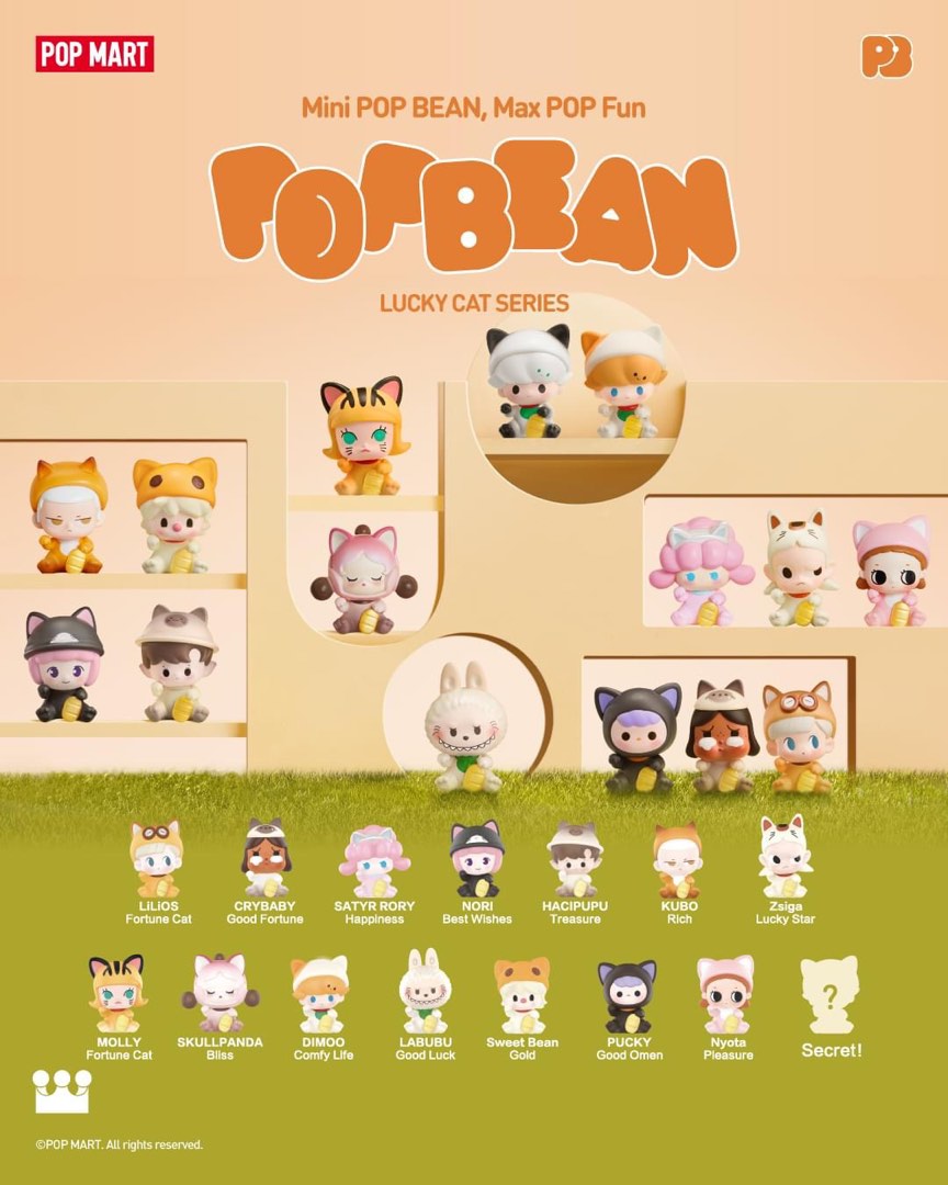 Authentic Popmart pop bean lucky fortune cat figure figurine