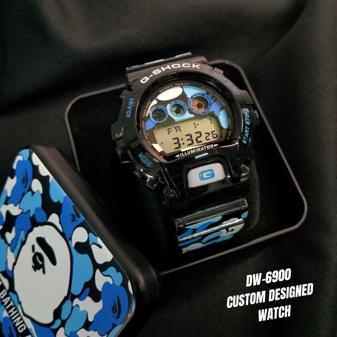 Dw 6900 G Shock Bape Camo Blue Camo BAPE Custom Design For DW-6900
