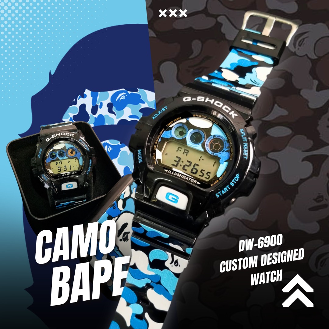 Blue Camo BAPE Custom Design for DW 6900 G Shock Watch Custom G Shock Special Custom G Shock Men s Fashion Watches Accessories Watches on Carousell