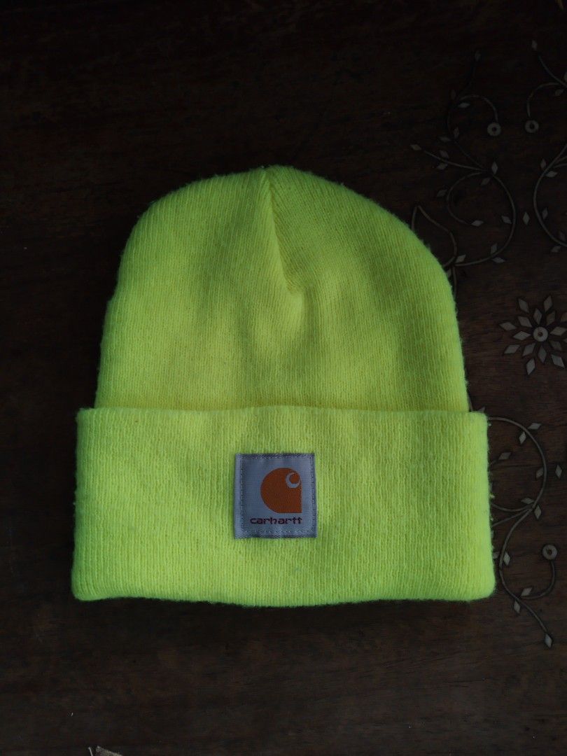 Carhartt beanie neongreen Men s Fashion Watches Accessories Caps Hats on Carousell