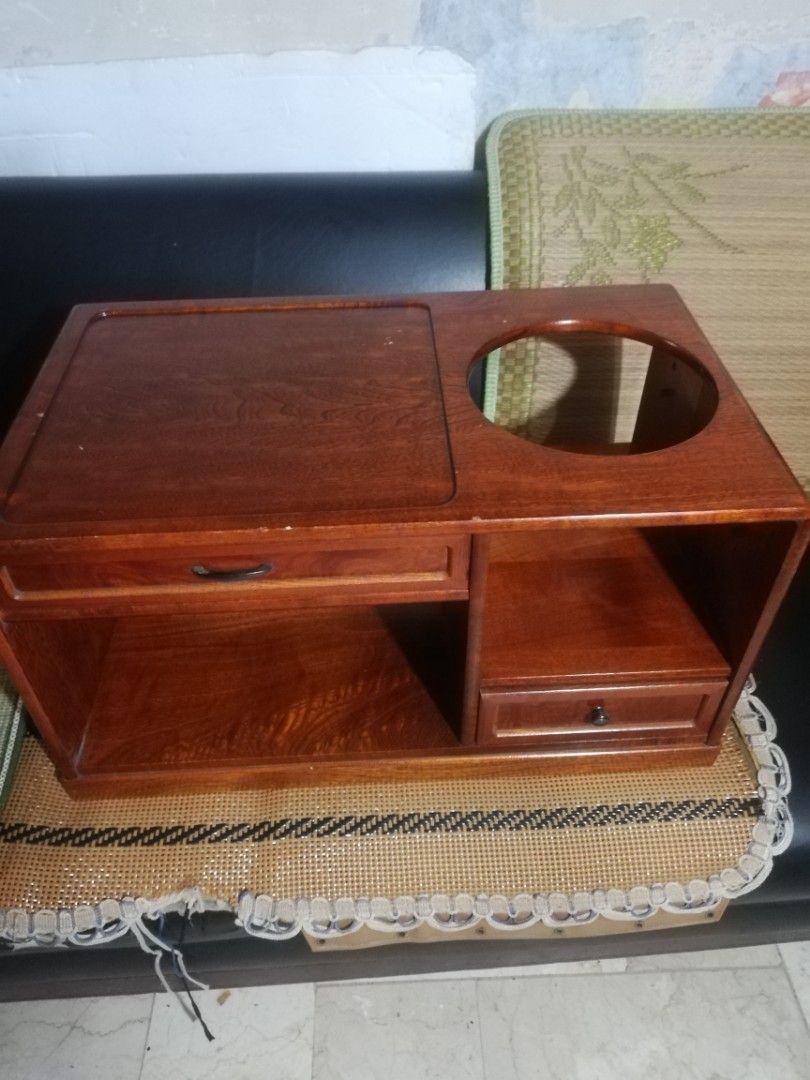 coffee /tea serving rolling cart (Category: Other Home Furniture) located in Paranaque City. Submitted by 4thestate.surplusan (Listing ID 1333676672, Image 3). Description: a red lacquered small tea table serving , rolling tray, measures 61cm L x 35cm w x 33cm height. missing one pc thermos base.