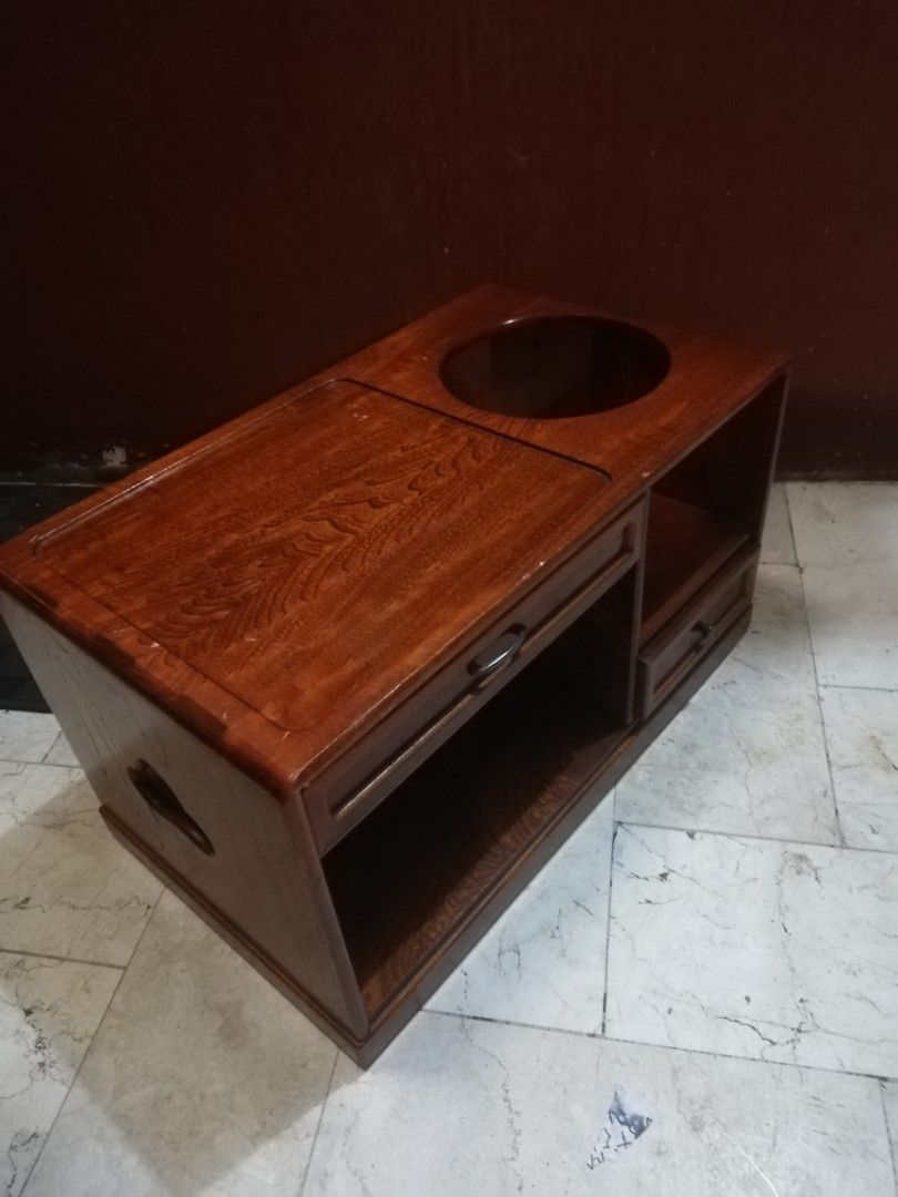coffee /tea serving rolling cart (Category: Other Home Furniture) located in Paranaque City. Submitted by 4thestate.surplusan (Listing ID 1333676672, Image 2). Description: a red lacquered small tea table serving , rolling tray, measures 61cm L x 35cm w x 33cm height. missing one pc thermos base.
