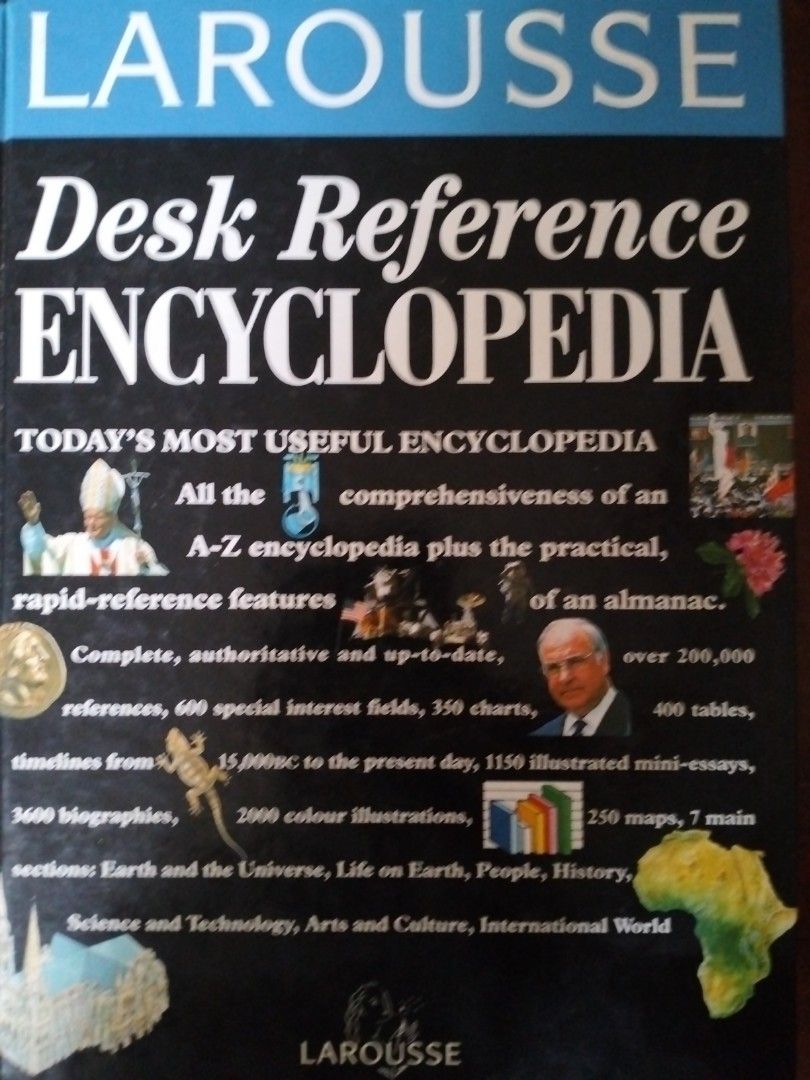 Desk Reference Encyclopedia (Category: Assessment Books) located in Singapore. Submitted by tstshophere (Listing ID 1333742856, Image 1). Description: Larousse Desk Reference Encyclopedia.