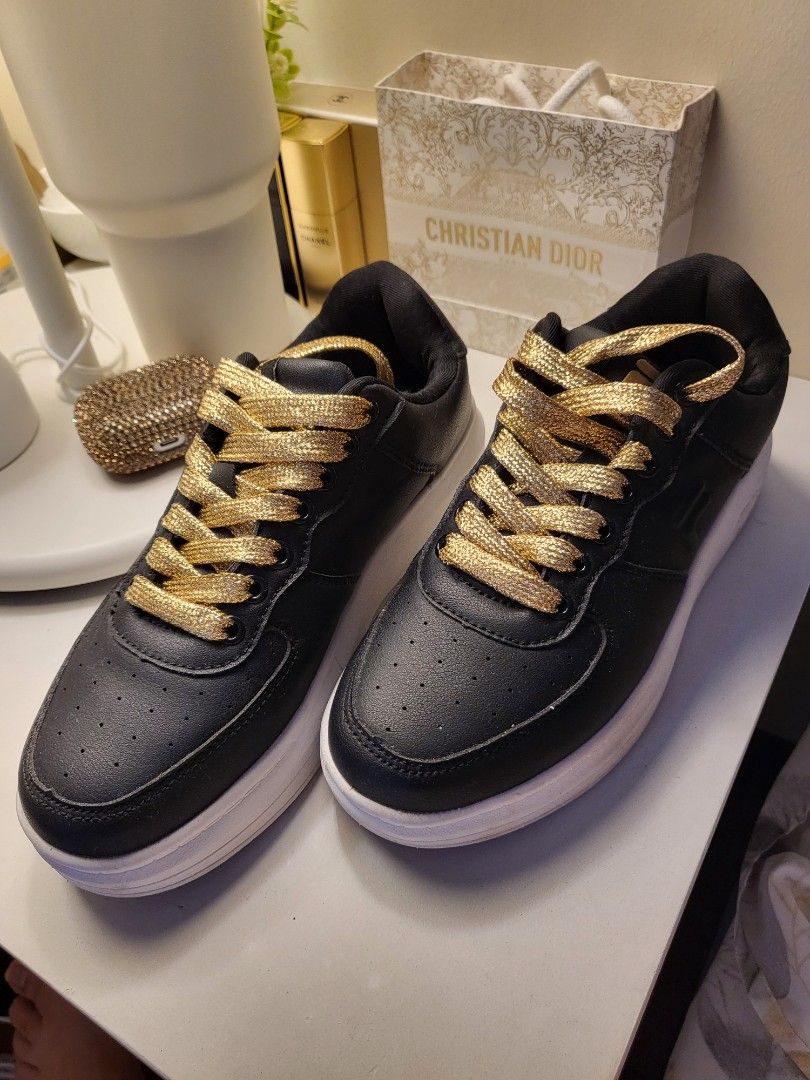 Fila Black Gold Shoes Women s Fashion Footwear Sneakers on Carousell