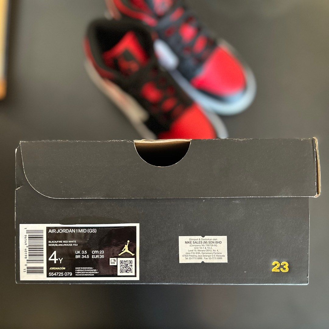 Junior AIR JORDAN MID (GS) BLACK/FIRE RED-WHITE, Babies Kids