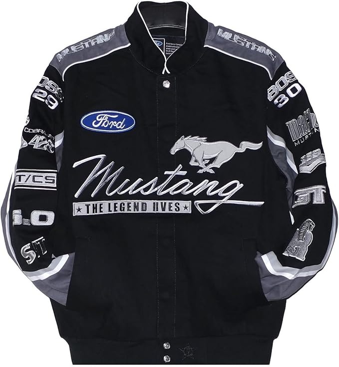 Mustang Jacket Nascar Racing Cotton Embroidered Black JH Design Black X Large Men s Fashion Coats Jackets and Outerwear on Carousell