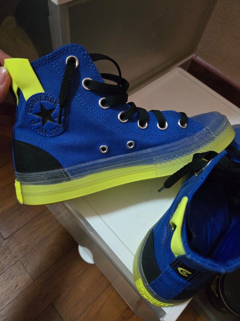 Neon Green Blue Converse Shoes Women s Fashion Footwear Sneakers on Carousell