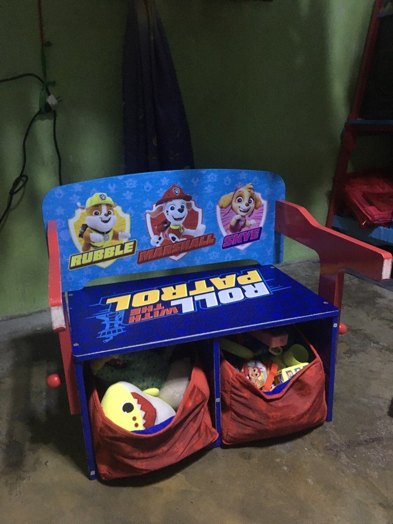 Paw Patrol 2 in 1 Functional Table (Category: Changing Tables & Stations) located in Taguig. Submitted by choiisexyy (Listing ID 1333792226, Image 3). Description: For Sale‼️ Paw Patrol Functional Table Pwede sa maarte Bought 5 months ago in SM Megamall Comes with a box Issue: Super minimal dents (normal in second hand) 2 Storage boxes medyo loose na. Taguig Area!!.