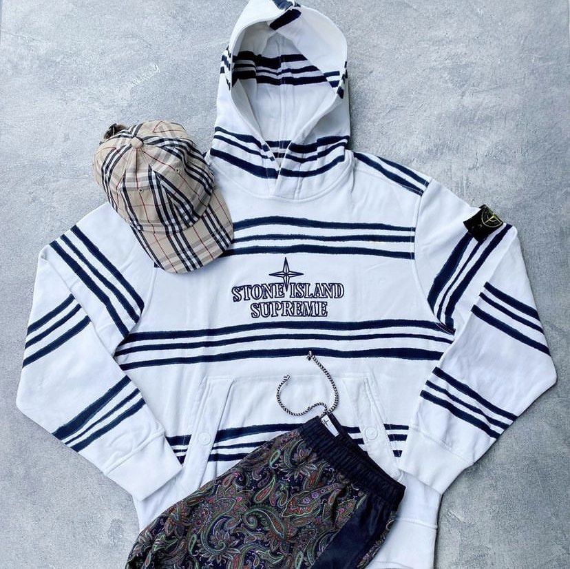 Stone Island Supreme warp stripe hoodie authentic original Fesyen Pria Pakaian Baju Luaran di Carousell